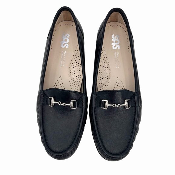 NWOT SAS METRO BLACK LEATHER CUSHIONED LOAFERS W/ SILVER METAL ACCENT - 9W - Picture 2 of 9